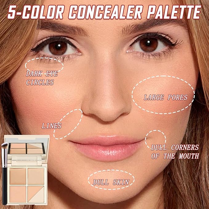 5 Colors Correcting Concealer Palette,Waterproof Long Lasting Cream