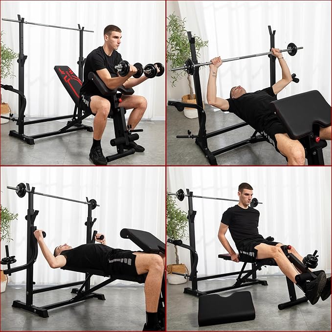 6-in-1 880lbs Weight Bench Set with Squat Rack