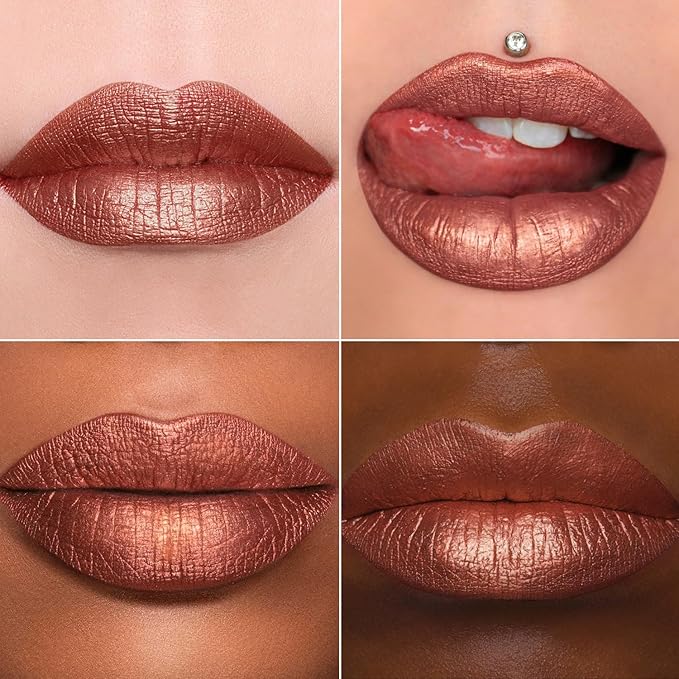 MAKI YIKA Metallic Lipsticks Long Lasting Brown Lipstick for Women, High Shine Glitter Lipstick No Smudge Transferproof iquid Lip Gloss (BR09 Celebration)