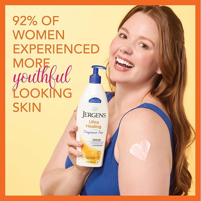 Jergens Ultra Healing Dry Skin Lotion, Hand and Body Moisturizer for Quick Absorption into Extra Dry Skin with Hydralucence Blend, Vitamins C, E and B5, White, 21 oz