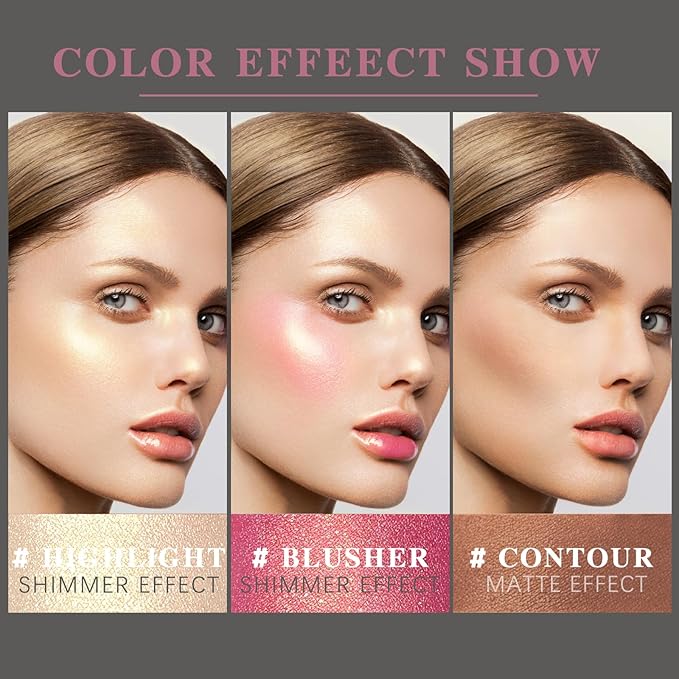 3Pcs Contour Highlighter Cream Blush Stick for Cheeks