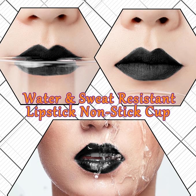 Black Velvet Matte Liquid Lipstick and Lip Liner Set - Smudge-proof, Long-lasting, Waterproof Black Lip Gloss Stain and Liner Pencil for Goth Halloween Cosplay Makeup