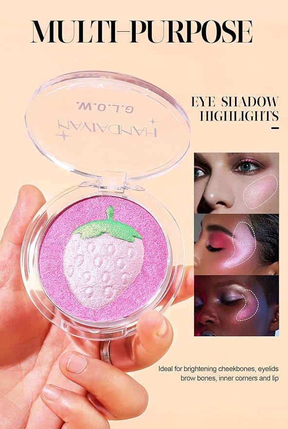 Glitter Highlighter Makeup, 3-In-1 Compact Shimmer Glitter Powder Face