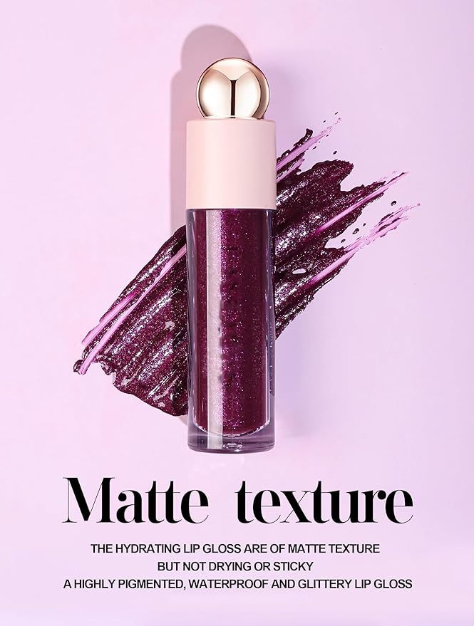 Shimmer Lip Gloss,Shine Liquid Lipstick Glossy Shimmer Finish, Glitter Sparkly Smooth Primer Lip Tint,Moisturizing Matte Lip Glaze Fine Glitter Waterproof Non-Stick Cup for Girls Women(#08)