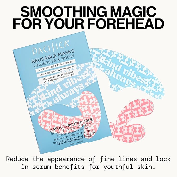 Pacifica Reusable Mask Set – Silicone Undereye & Brow Mask Set for Forehead & Under Eye, Anti-Wrinkle, Firming, Pair with Serum, Vegan & Cruelty-Free, 3 Pieces