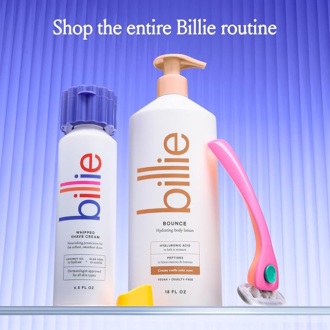 Billie Bounce Hydrating Women's Body Lotion, Vanilla Cedar Scent, with Hyaluronic Acid, 18 fl oz