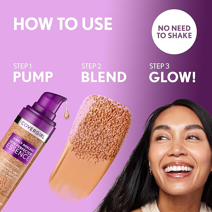 Covergirl Simply Ageless Skin Perfector Essence Foundation, 10 Vegan Formula, 1.0oz