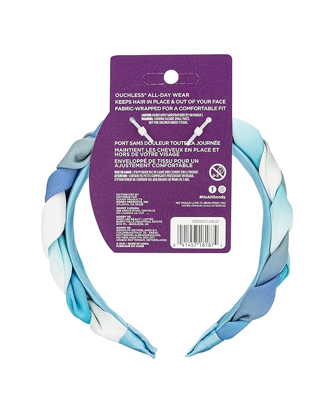 Goody Ouchless Headband For All Hair Types - Watercolor, Blue - Comfort Fit for All-Day Wear - Beautiful Design for Instant Style - Pain-Free Hair Accessories for Women, Men, Boys & Girls