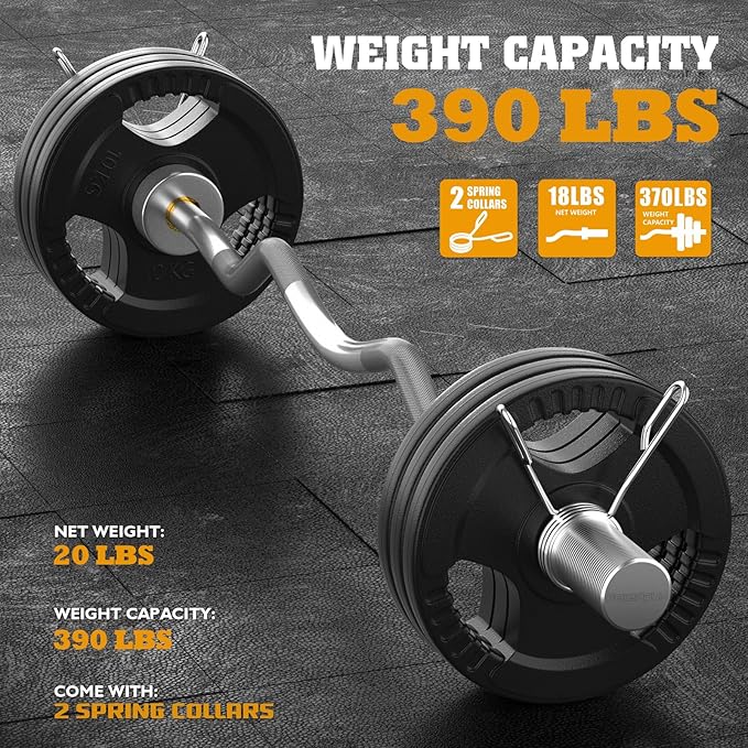 FEIERDUN Olympic EZ Curl Bar - 47" Weightlifting (390LBS Capacity), 2-Inch Weight