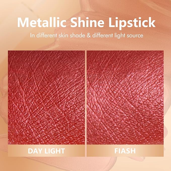 MAKI YIKA Red Lipstick for Women Metallic Lipsticks Glitter Long Lasting Lipstick No Smudge No Transfer Shimmer Liquid Lip Gloss (BR06 Dangerous)