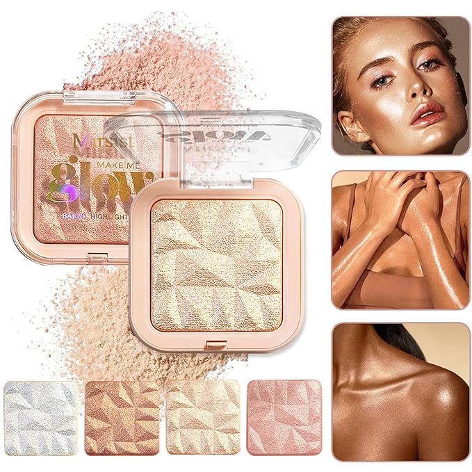 4 Colors Diamond Shimmering Powder, High Glossy Face Highlighter Eyeshadow