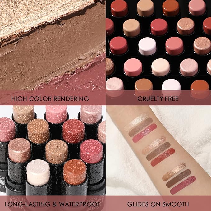 FOCALLURE 3 Pcs Cream Contour Sticks,Shades with Highlighter Finishing Makeup,MEDIUM-DEEP