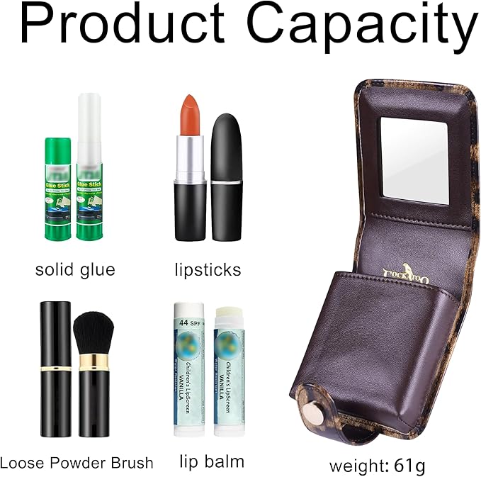 Cockatoo Leather Lipstick Case with Mirror, Women's Portable Lipstick Pouch Travel Cosmetic Bag Can Be Put in Wallet Mini Cosmetic Bag Lipstick Pouch (Nude Pink)