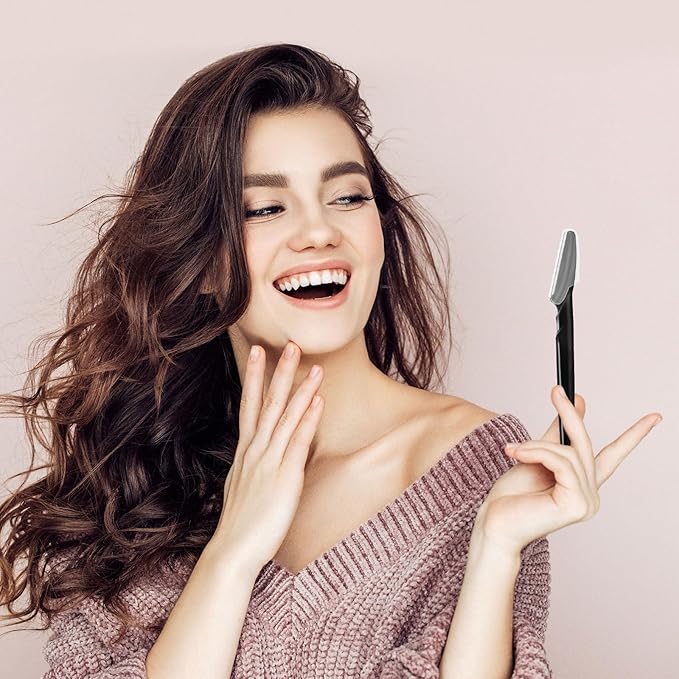 12 Pcs Eyebrow Razors, Face Razors Multipurpose, Exfoliating Dermaplaning Tools, Eyebrow Trimmers Shaver with Safety Cover, Facial Hair Removal for Women Men Body Use, Black, White, Light Pink