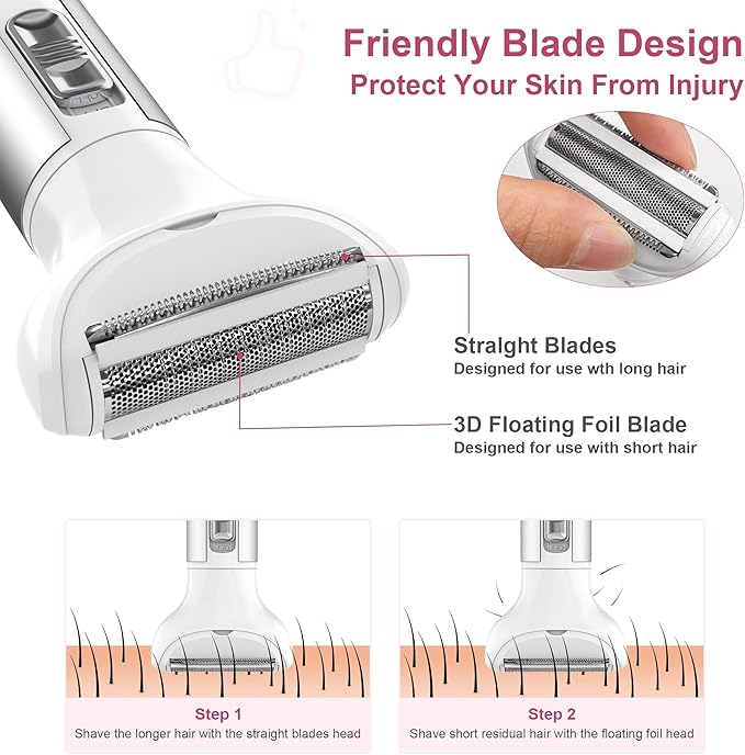 Electric Razor for Women,Hair Trimmer for Face Nose Eyebrow Beard Mustache Arm Leg Armpit Bikini,Painless Rechargeable Portable 5 in 1 Lady Body Shavers Set