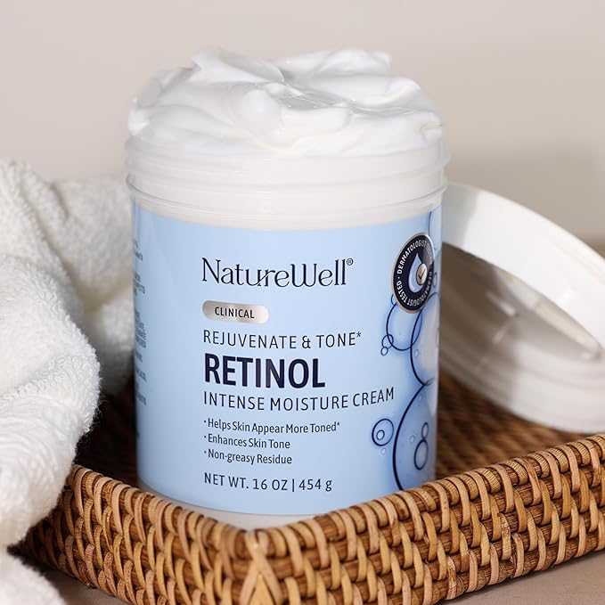 NATURE WELL Clinical Retinol Advanced Moisture Cream for Face, Body, & Hands, Boosts Skin Firmness, Enhances Skin Tone, No Greasy Residue, Version 2.0, 16 Oz