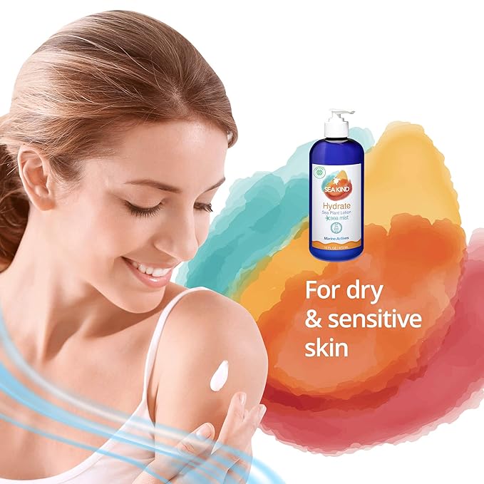 All Natural Hydrate Sea Mist Sea Plant Hand and Body Lotion for Women and Men, Essential Oil Scent, 16 Fl Oz, Non Comedogenic, Vegan Moisturizer for Dry and Sensitive Skin, No Parabens