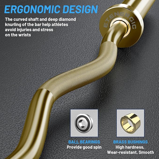 47" Olympic EZ Curl Bar 500-lbs Capacity Steel 2" Barbell