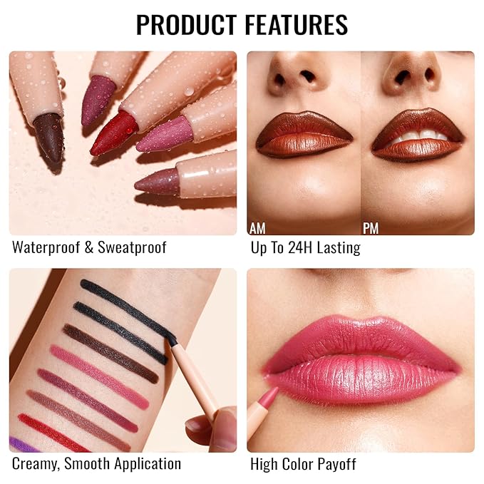 Oulac Lipstick & Lipliner Set 3PCS High Impact Lipcolor with Moisturizing Formula, Vegan Beauty, Full-Coverage Lip Color, Gift Lipstick for Women, 03+08+24