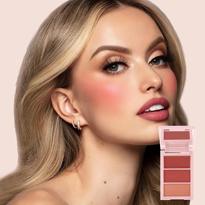 3 Colors Blush Palette, Blush and Highlighter Palette, Glowing Makeup