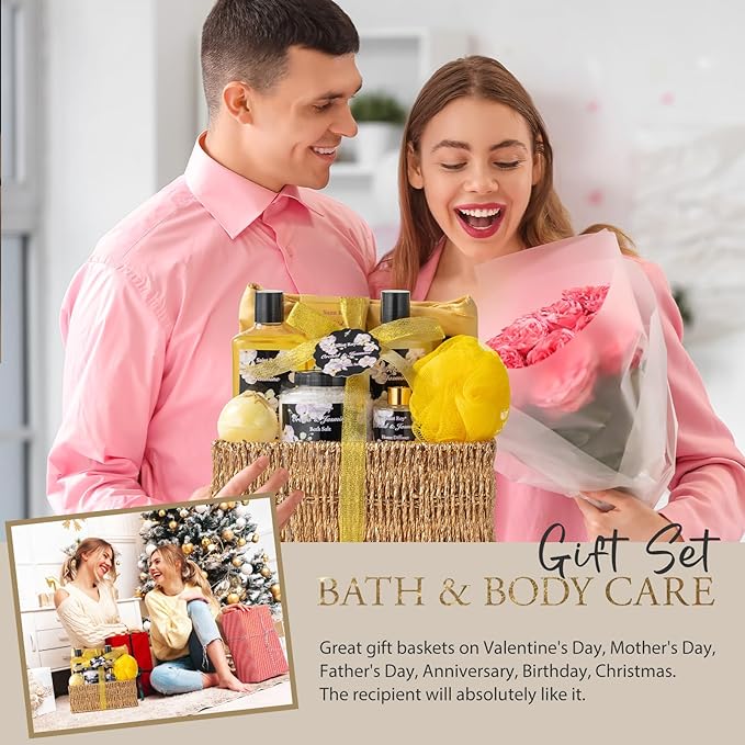 Mother's Day Gift for Mom Bath and Body Gift Basket Orchid & Jasmine Spa Gift Baskets for Women Fragrant Body Lotions, Bath Bomb, Home Spa Gift Basket Rich in Jojoba oil & Shea Butter, Bath Kit Sets