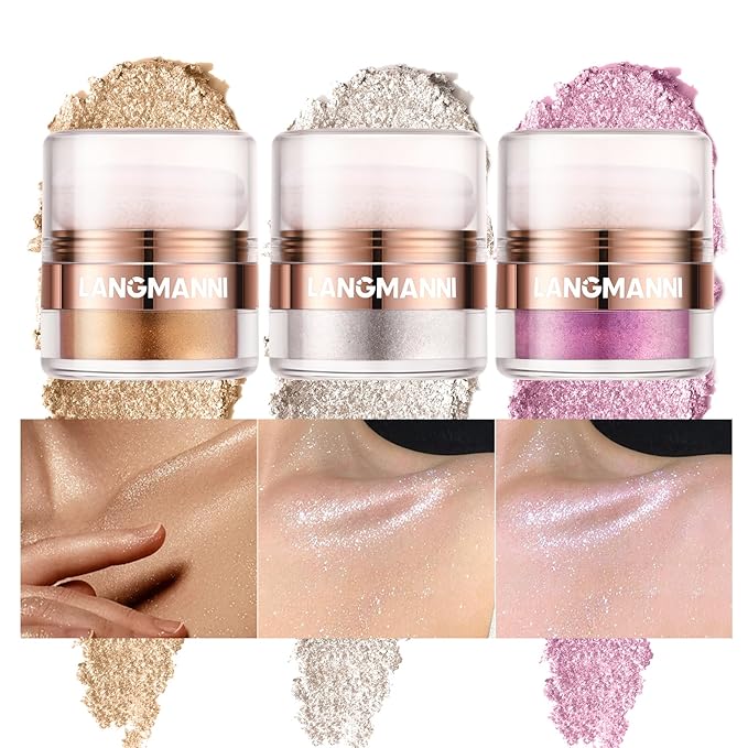 Glitter Body Highlighter Powder Body Shimmer Sparkle Face head（ Golden）