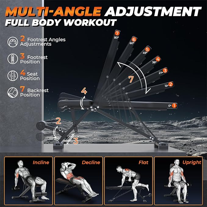 700-880LBS Adjustable Weight Bench - Bonvork Foldable Workout 80 X 40MM Heavy