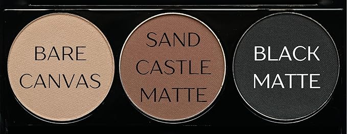 Matte Black, Medium Brown and Off White Vegan Eyeshadow Trio Palette; Talc, Paraben & Cruelty Free