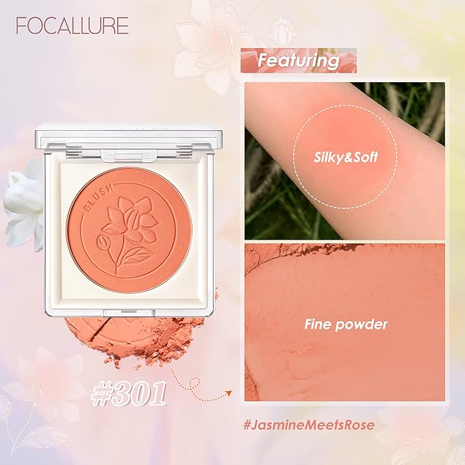 FOCALLURE Powder Palette Blush, Matte Mineral Blush Powder, Blendable, #302
