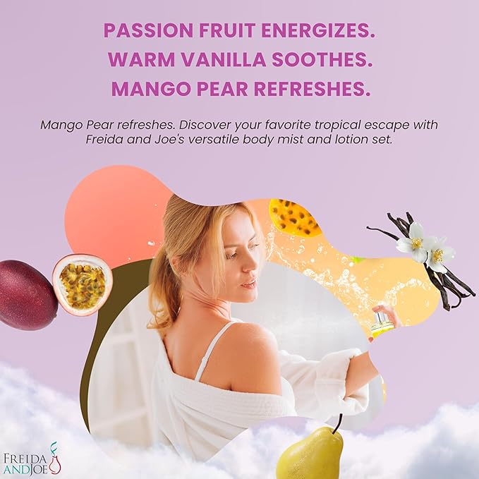 Fine Fragrance Body Mist & Body Splash Gift Set – Luxury Self-Care Combo for Women and Girls (Passion Fruit, Warm Vanilla, Mango Pear, Rose Soap) Mother’s Day Gift for Mom