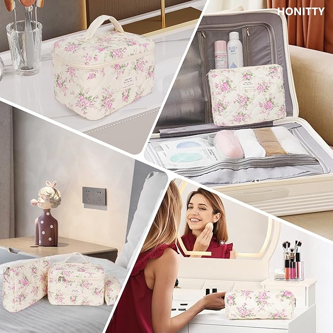 Makeup bag, quilted makeup bag,large