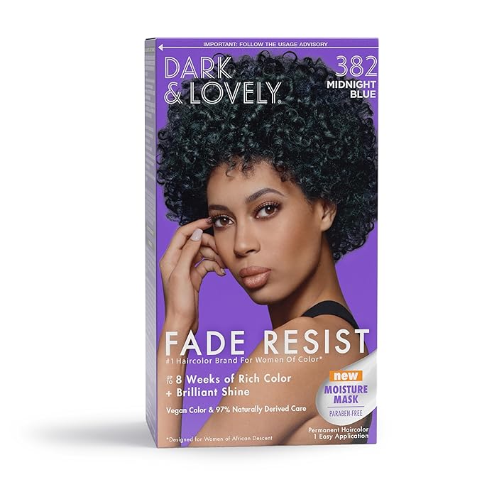 SoftSheen-Carson Dark and Lovely Fade Resist Rich Conditioning Hair Color, Permanent Hair Color, Up To 100 percent Gray Coverage, Brilliant Shine with Argan Oil and Vitamin E, Midnight Blue