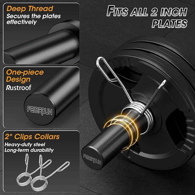 FEIERDUN Olympic Barbell EZ Curl Bar 47in/4ft/5ft/6ft/7ft for Weightlifting 2 inch 2 Spring