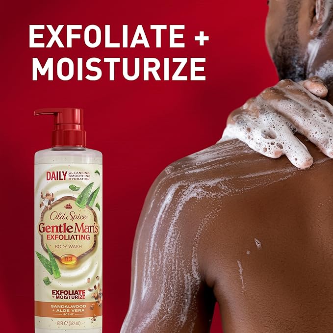 Old Spice GentleMan's Exfoliating & Moisturizing Body Wash for Men, 24/7 Shower Fresh with Long Lasting Scent, Renewing Vitamin B3 Blend, Sandalwood + Aloe Vera Scent, 18 oz