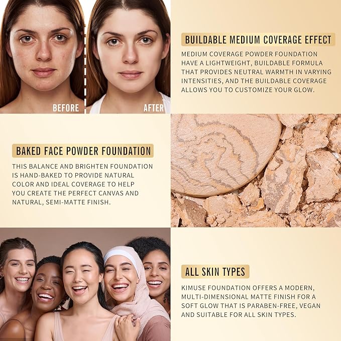 KIMUSE Lighting Glow Baked Foundation, Brighten Color, Color Natural Finish