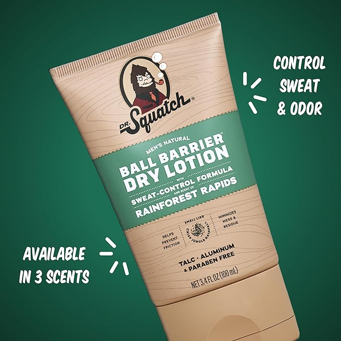 Dr. Squatch Ball Barrier Dry Lotion, No Mess Body Powder Lotion for Men, Made With Natural Ingredients - 2-Pack Wood Barrel Bourbon
