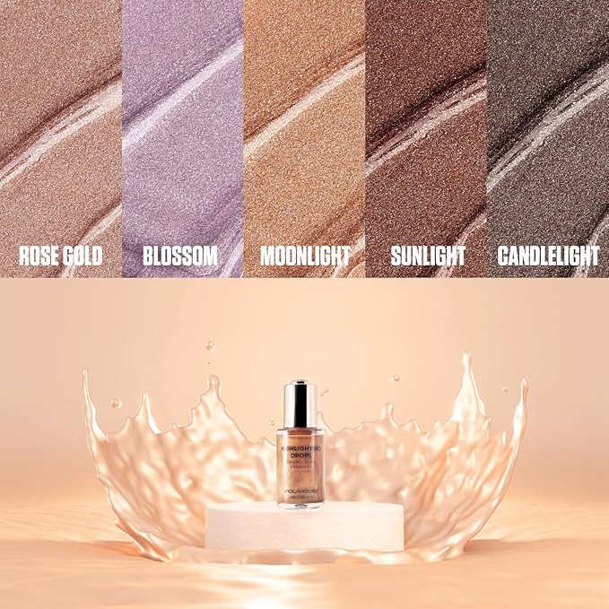 VIOLA HOUSE Liquid Highlighter Drops, Glitter Illuminator Blend (5 Candlelight) 30ml