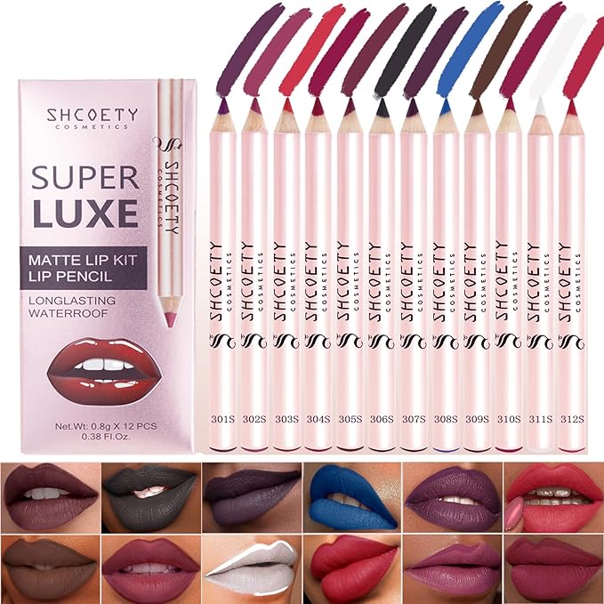 12 Colors Lip Liner Combo, Matte Nude Lipstick Long Lasting Waterproof Smooth Ultra Fine Texture High Pigmented Lip Plumping Brown Black Color Lip Pencil Makeup
