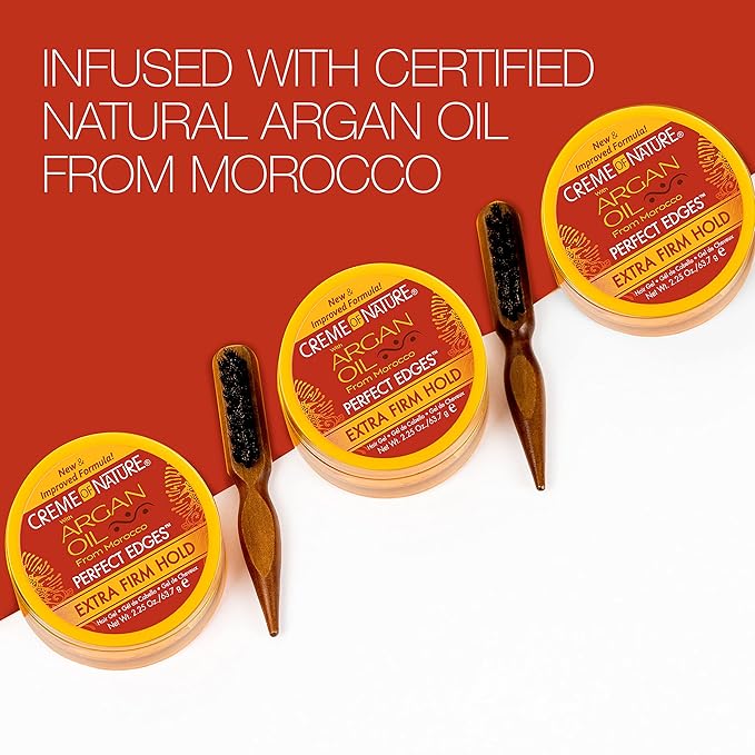 Creme of Nature with Argan Oil From Morocco Perfect Edges Hair Gel, 24 Hour Hold with Moisture and Exotic Shine, Extra Firm Hold, 2.25 Oz (Pack of 2)
