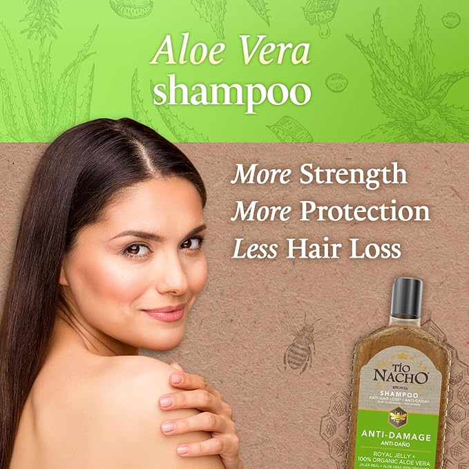 Tio Nacho Aloe Vera Deep Repair Shampoo, Organic Aloe Vera and Royal Jelly for Hair Repair and Protection, with Vegetable Keratin for Strength and Shine, Paraben, Salt, Silicone-Free, 14 Oz (3 Pack)