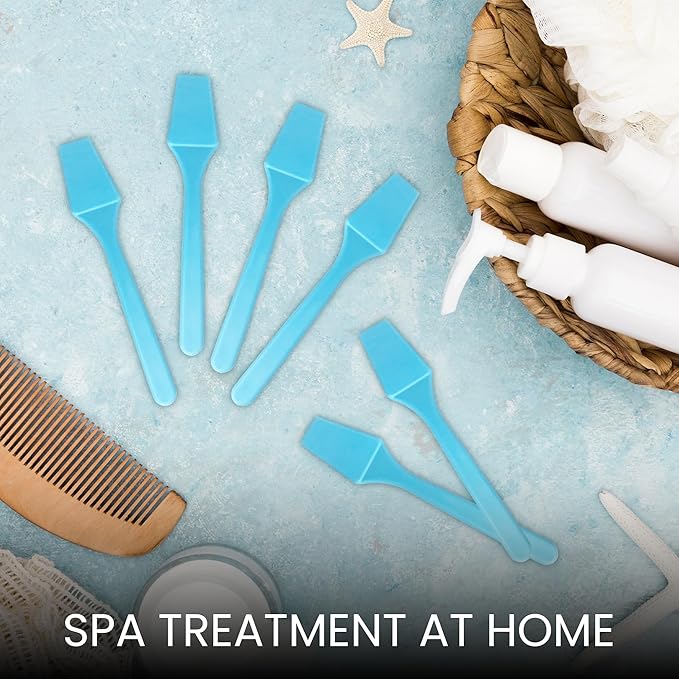 pana Brand Cosmetic Make Up Disposable Plastic 2.5Inch Spatulas Skin Care Facial Cream Mask Spatula (100 Pieces in a Container) (BLUE)