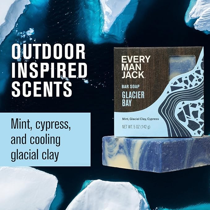 Every Man Jack Cold Plunge Mens Bar Soap - Glacier Bay Scent with notes of Uplifting Mint, Cypress, and Cooling Glacier Clay - Deeply Cleans, Hydrates with Naturally Derived Ingredients - 5oz 2 Pack