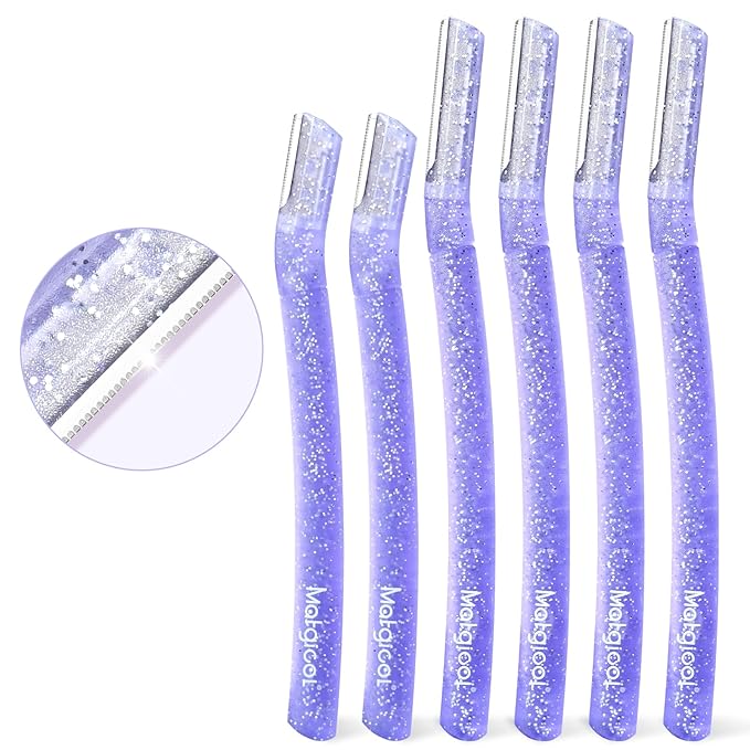 Women’s Dermaplane Razor for Face & Eyebrow - Anti-Cutting Japanese Blades for Eyebrow and Facial Hair Removal, Achieve Silky Skin and Perfect Brows (Purple, 6 Count)