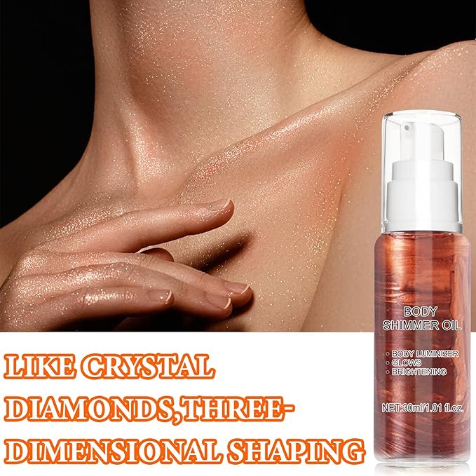 Body Shimmer Oil,Body Shimmer Luminizer for Face & Makeup(Golden Brown)