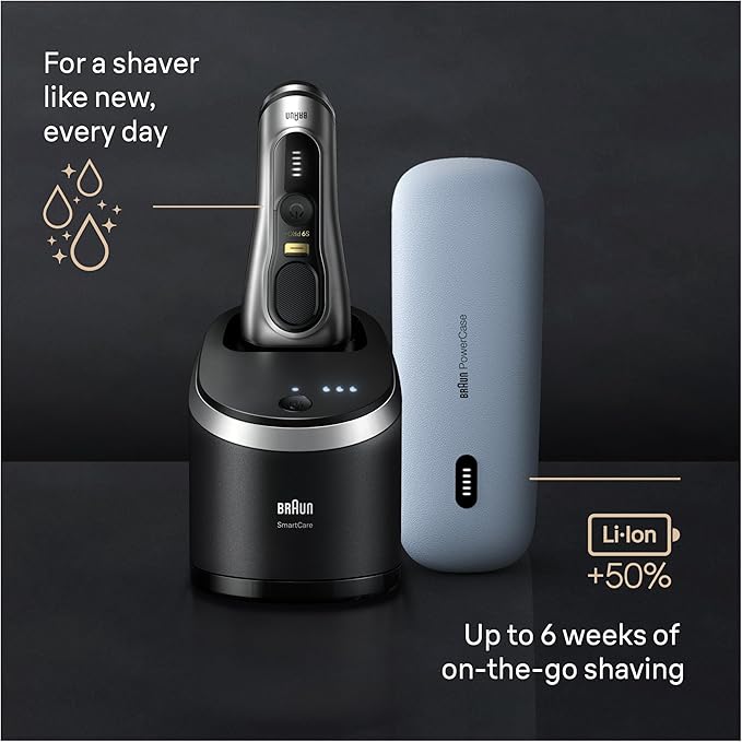 Braun Series 9 PRO+ 9577cc Electric Razor for Men, 5 Pro Shave Elements & Precision Long Hair Trimmer, 6in1 SmartCare Center, PowerCase for Mobile Charging, Wet & Dry, 60min Battery Runtime