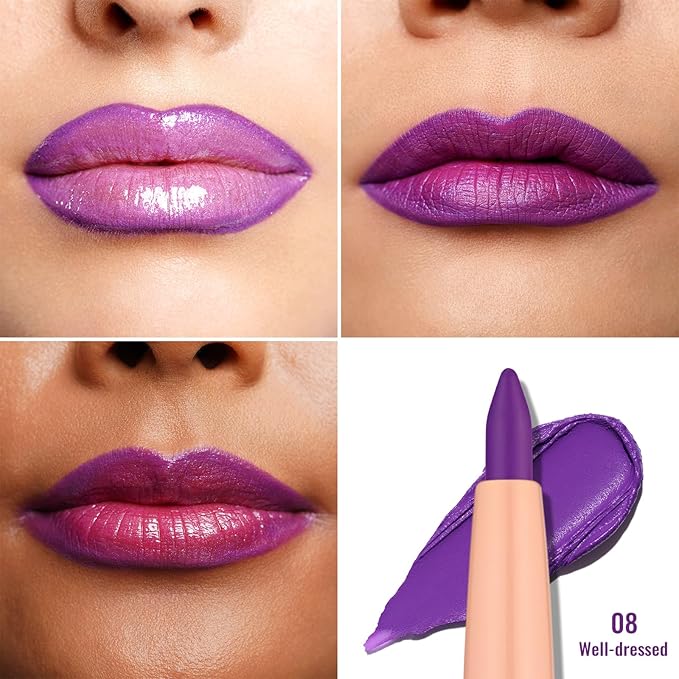 Oulac Matte Purple Lip Liner Pencil, Waterproof Retractable Lipliner Crayon, Smooth and Creamy Long Wearing Lip Makeup, Contour Your Lips, Vegan Beauty, 08 Well-dressed