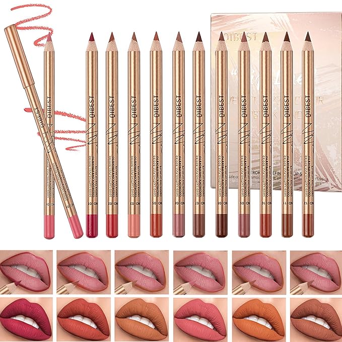 12 Colors Lip Liner Set, Brown Pink Red Smudge