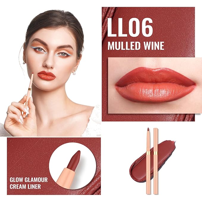 Oulac Waterproof Lipliner Pencil - Smooth and Creamy, Retractable Lip Makeup for Precision Application, Vegan & Cruelty-Free, LL06 Mulled Wine