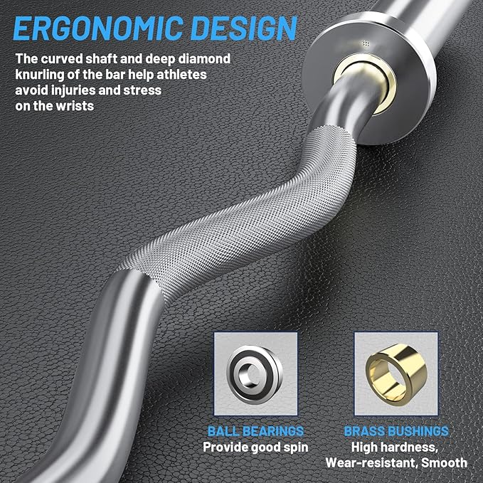 47" Olympic EZ Curl Bar 500-lbs Capacity Steel 2" Barbell