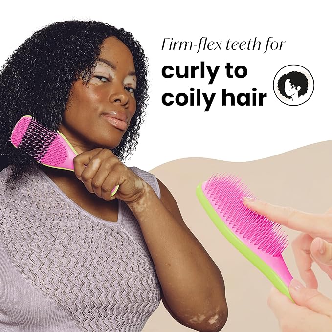 Tangle Teezer Ultimate Detangler Curly Hair Brush, Dry & Wet Hairbrush, Reduces Frizz & Breakage, for 3C to 4C Curly Hair Types, Cyber Lime & Pink